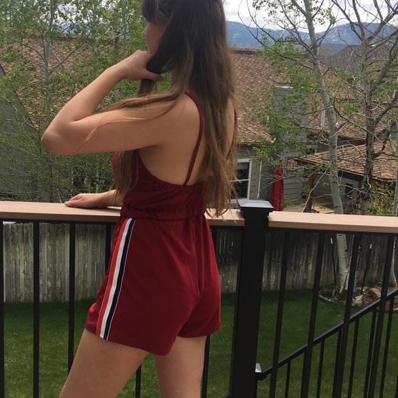 Burgundy Racer Stripe Cotton Romper - Picture 4 of 4